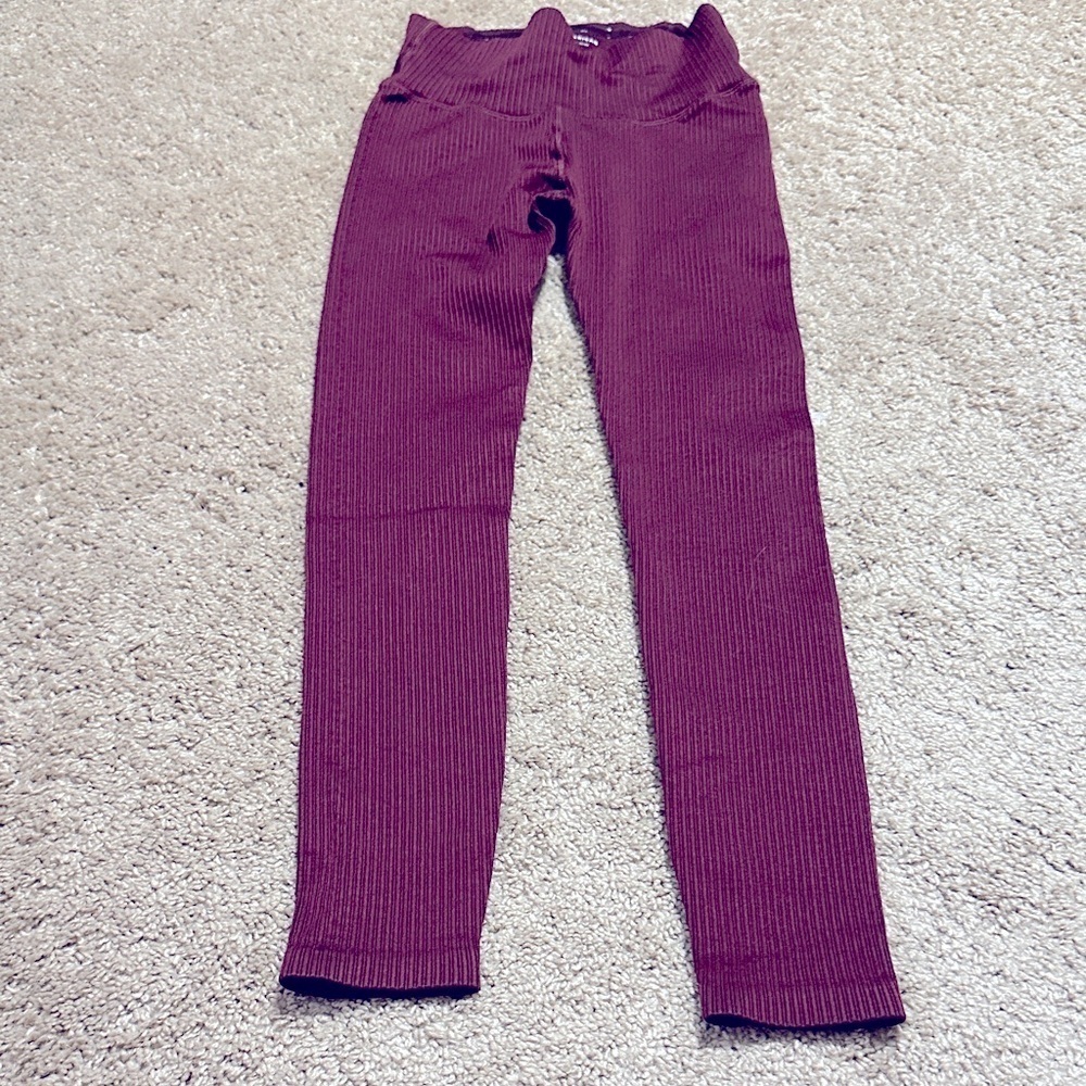 Good American Burgundy Ribbed Leggings 00/0